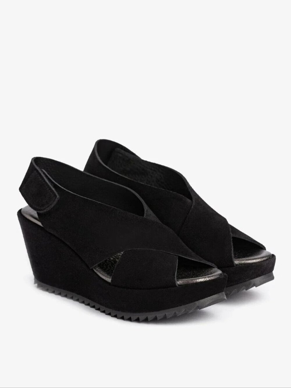Pedro Garcia Federica Criss-Cross Wedge Sandals Black Castoro Suede Size 38.5 - Picture 2 of 7